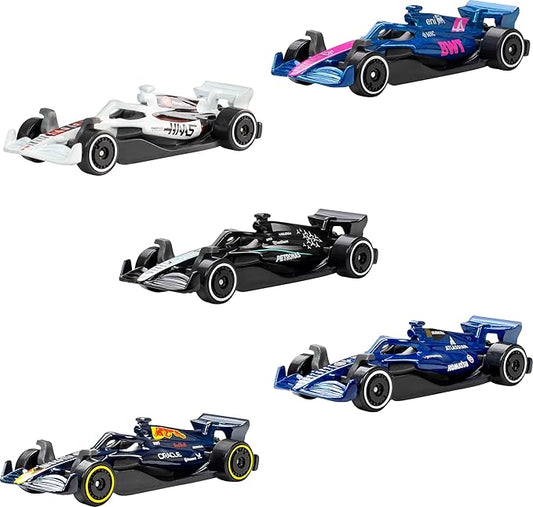 Hot Wheels 1:64 Scale 5-Pack Formula 1 Die-Cast Toy Cars, Set of 5 Officially Licensed, Collectible F1 Race Cars for Play or Display