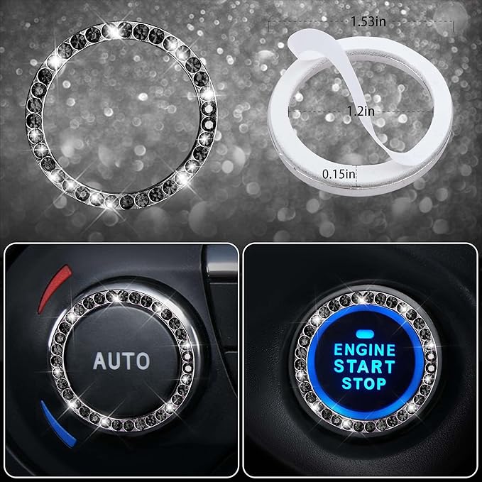 CAR PASS Bling Diamond Leather Car Seat Covers 11 PCS, Sparkly Rhinestone Steering Wheel Cover Glitter Cute Interior Car Accessories Sets Seat Belt Cushion Cup Holder Coaster Women Girl, Black Diamond