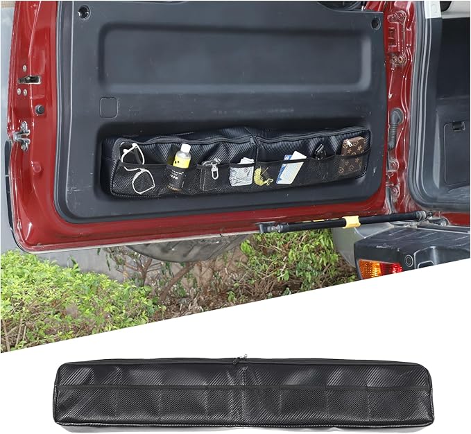 Car Trunk Organizer Compatible with Toyota FJ Cruiser 2007-2021, Back Door Panel Storage Organizer Multi-Compartment Oxford Cloth Car Storage Bag Space Saving (Carbon Fiber Pattern)