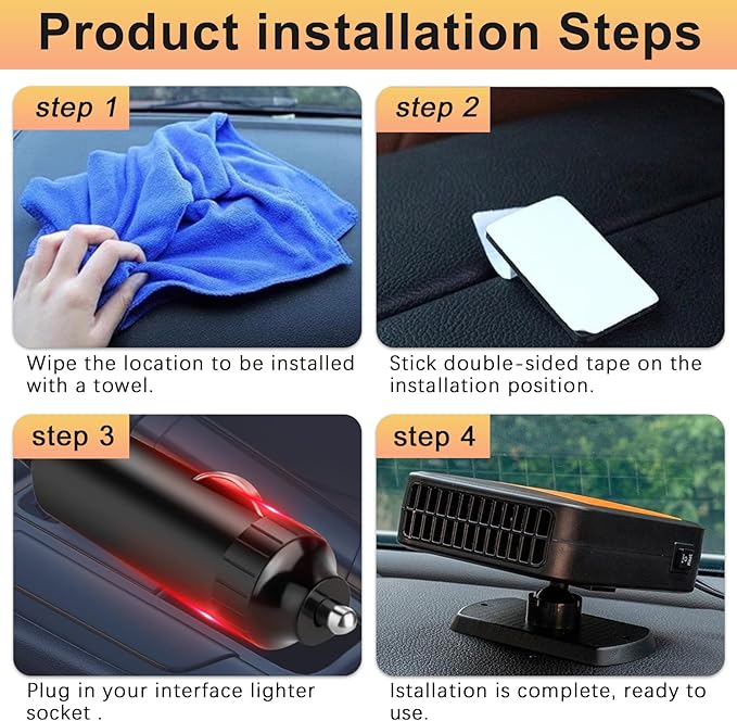 Portable Car Heater,12V 200W Fast Heating Defroster 2 in 1 Automobile Windshield Fast Heaters Car Heater That Plugs into Cigarette Lighter for Car, SUV, Trucks (Orange Black)