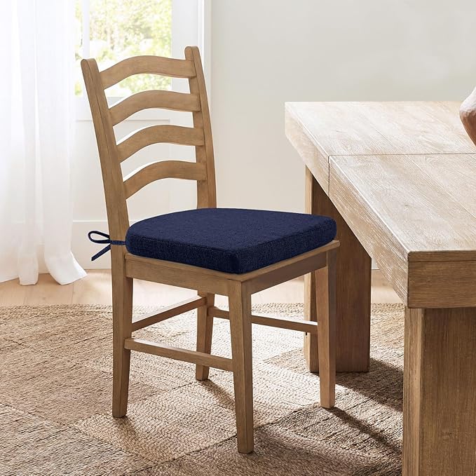 Chair Cushions for Dining Chairs, Non Slip Chair Pads with Ties and Washable Covers, Memory Foam Kitchen Chair Cushions Set of 4, 16"X16"X2.5", Navy