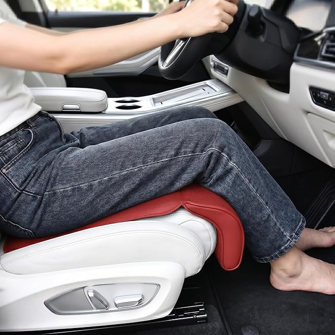 Car Seat Extender Leg Support Cushion for Driver Seats and Office Chair, Universal Leather Auto Bottom Seat Protector Cover with Leg Extender, Comfort Leg Rest Pads for Long Driving (Red)
