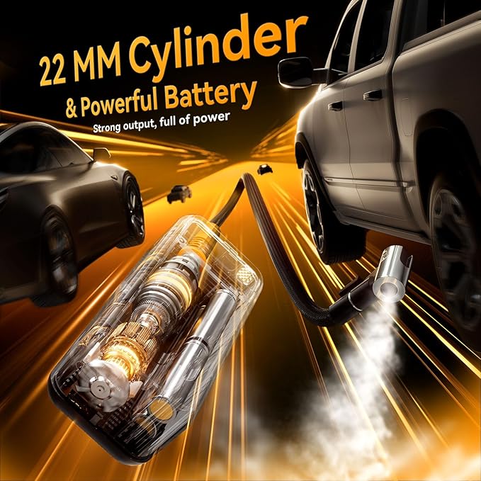 Tire Inflator Portable Air Compressor - 4X Faster 160 PSI Portable Air Pump for Cars - Cordless Tire Inflators with Gauge - Portable Tire Inflator for Car, Pickup, Bike and More (Yellow Black)
