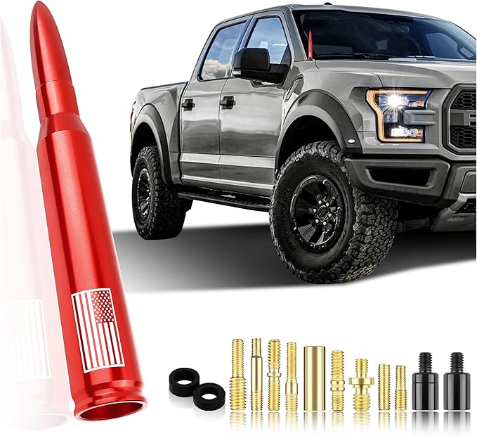 Car Bullet Antenna,Truck Exterior Decoration Accessories Car Vehicle Replacement Antenna Conpatible with Ford F150 RAM 1500 GMC Heavy Duty Pickup Trucks Accessories (New Upgrade Red-U.S. Flag)…