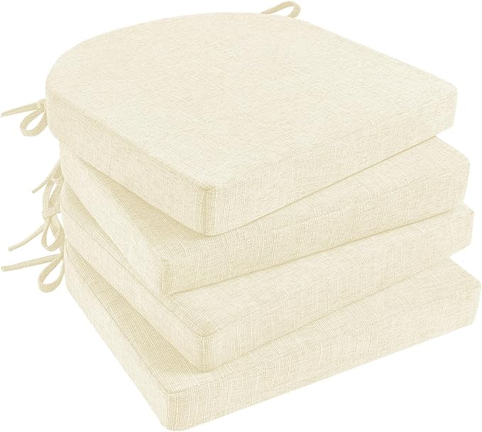 Basic Beyond Chair Cushions for Dining Chairs 4 Pack, Kitchen Chair Cushions with Ties and Non Slip Backing, 16 x 16 inches Chair Pads for Dining Chairs (Beige)