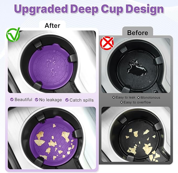 SINGARO Car Cup Holder Coaster, Silicone Cup Holder Insert, Universal Non-Slip Cup Holders, Car Accessories Interior for Women and Man 4 Pack Light Purple