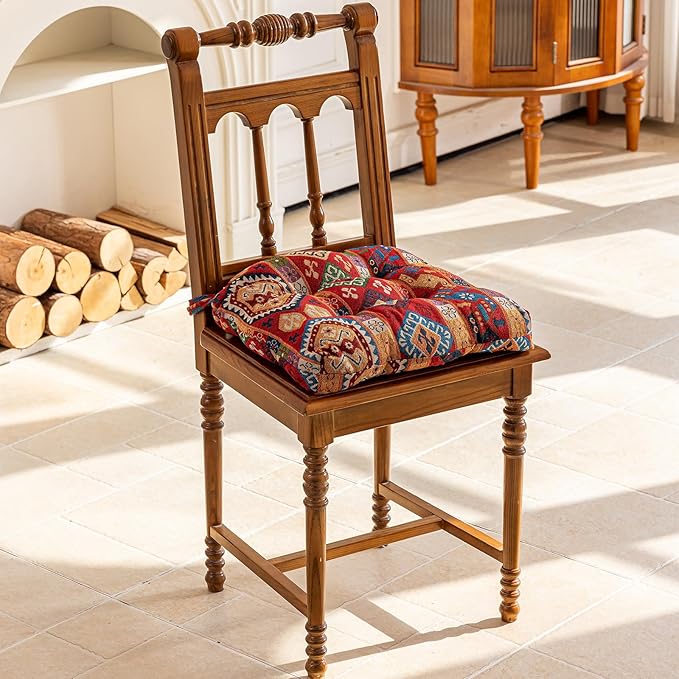 vctops Boho Chair Cushions with Ties U-Shaped Soft Comfortable Chair Pads Non Slip Seat Cushions for Indoor Dining Room and Kitchen Chairs (Pattern A,16"x16")
