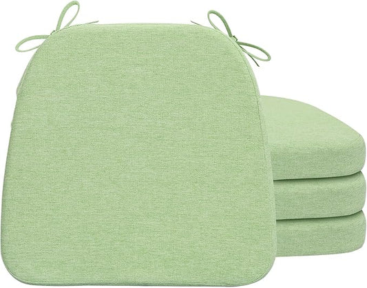 AAAAAcessories D-Shaped Chair Cushions, 2" Thick Dining Chair Pads with Ties and Removable, Machine-Washable Cover, 17" x 16", Set of 4, Pear Green