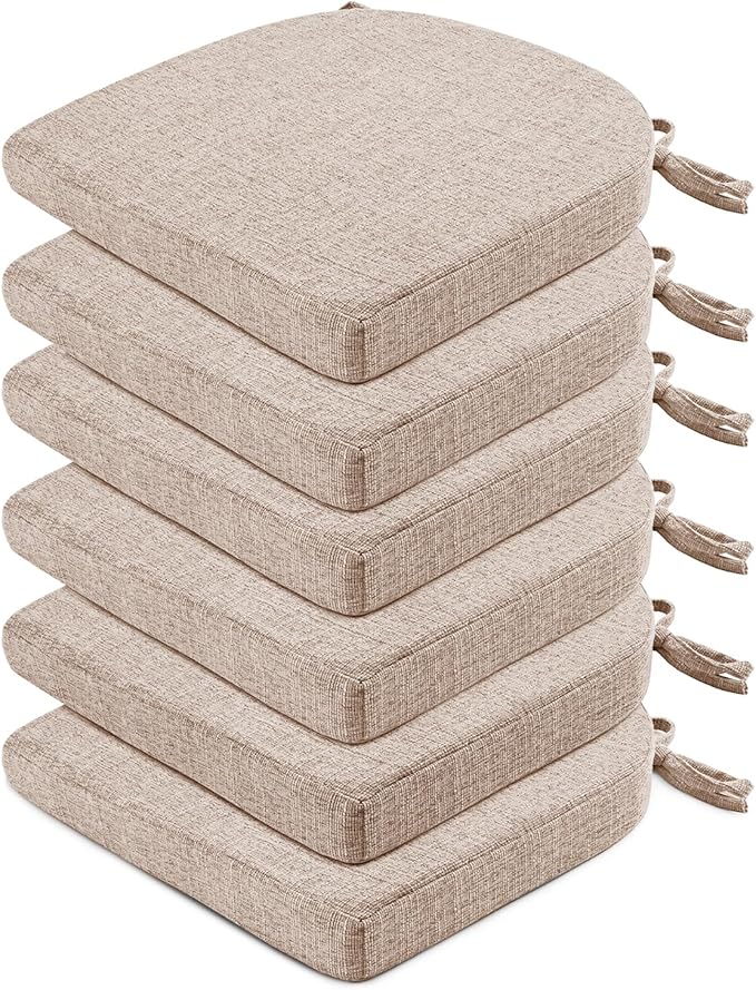 Wellsin Chair Cushions for Dining Chairs 6 Pack - Kitchen Chair Cushions with Ties and Non-Slip Backing - Dining Chair Pads 16"X16"X2", Oatmeal Beige