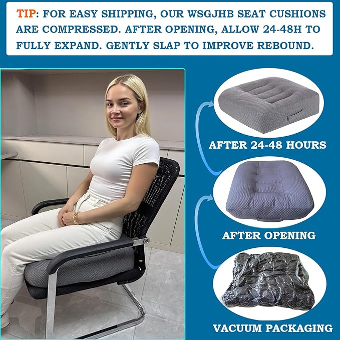 WSGJHB Office Chair Cushion Pillow Adult Car Booster Seat Cushions for Short People Effectively Increase Field of View Lower Back Fatigue Relief, for Cars, Office, Home Anti-Slip 18x18x4.7 inchs Gray
