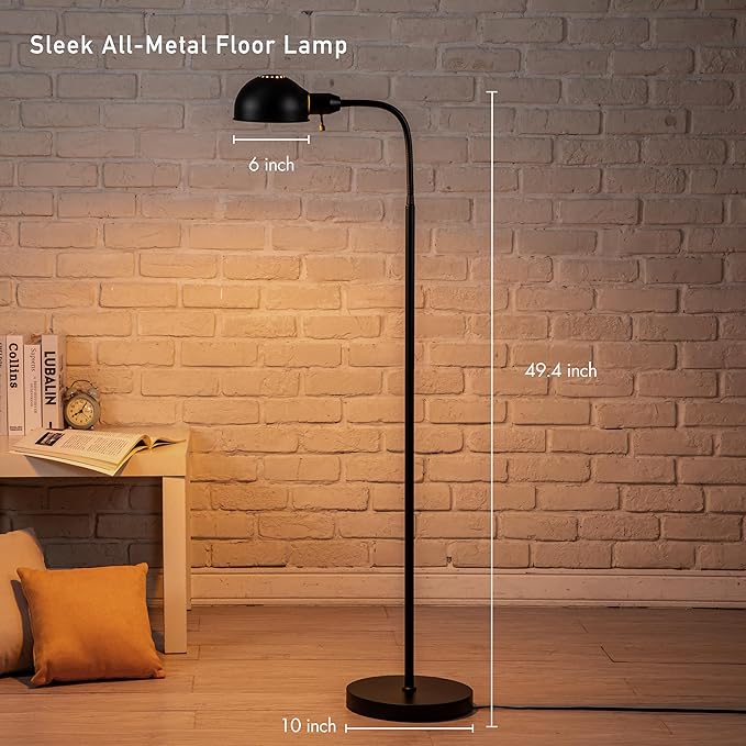 O'Bright Adjustable Floor Lamp with Flexible Gooseneck and Rotatable Shade, E26 Socket, 10-Inch Base - Ideal for Reading, Bedside, Living Room, Black
