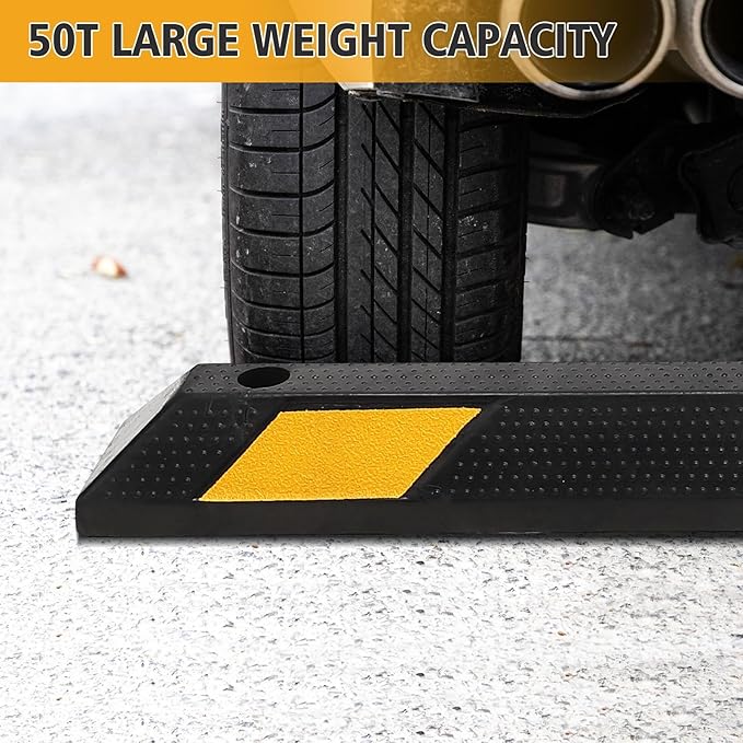 PeakPursuit 4 Pack 72" Rubber Parking Curb, Curb Parking Stoppers, 6 ft Wheel Stopper with Reflective Stripes for Cars and Trucks Durable Parking Lot Bumper