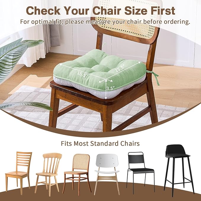 BETU Chair Cushions for Dining Chairs Set of 4,3.5" Thick Green Kitchen Chair Cushions Chair Pads with Ties,Non Slip Backing,Home Room Decor Seat Cushion,Bar,Patio Folding Chairs15.5"X15.5"X3.5"Green