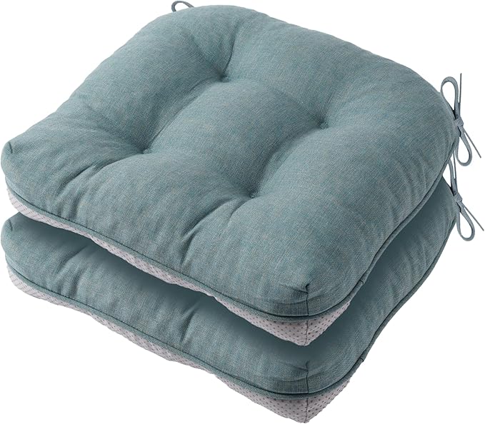 Battilo Chair Cushions Set of 2 for Dining Chairs, Seat Cushions for Kitchen Chairs with Non-Slip Backing, Indoor/Outdoor Waterproof Chair Seat Pads with Ties, 15.5"x15.5"x4", Grayish Blue