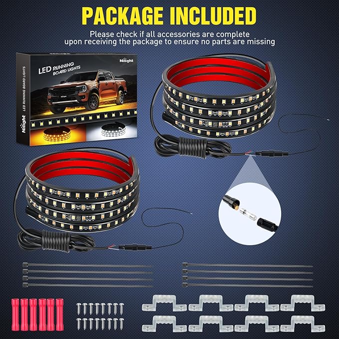 Nilight Truck Running Board Lights 2PCS 60 Inch LED Side Maker White Courtesy Light & Sequential Amber Turn Signal Lighting Strips Kit for Trucks Pickup SUV
