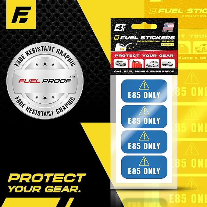 E85 Stickers, Flex Fuel Label for Vehicles, Rental Cars, Fleet Trucks and SUVs - Weather Proof, Extreme Stick, Flex Fuel Decals by Fuel Stickers - USA Made (2x1 inch), 40 Labels