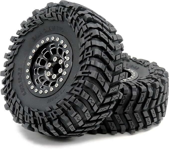 HOBBYSOUL Height 5.0'' Tires 2.2 Tyres & -10mm Negative Offset 2.2 Beadlock Wheels Black Rims For RC Mud Crawler All Terrain SCX10 Capra Wraith TRX4 Gen8 Everest gen 7 Pro, (4-Pack, Assembled)