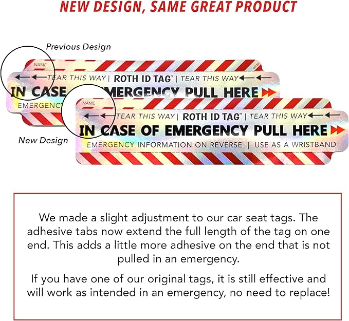 Emergency Contact Identification System for Car Seats, Booster Seats, Baby Gear | Mega ROTH ID TAG Kit (10 Tags)