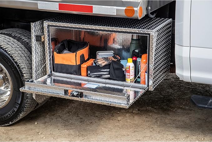 Buyers Products 1705105 Silver Diamond Tread Aluminum Underbody Truck Box with T-Handle Latch, 18 x 18 x 36 Inch, Durable Contractor Toolbox For Organization And Storage, Job Tool Chest