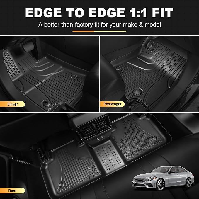 Floor Mats Fit for Mercedes-Benz C-Class C300 C43 AMG 2015-2021 Sedan Only | AOMSAZTO All Weather Custom Fit Floor Liners for 1st and 2nd Row, Black