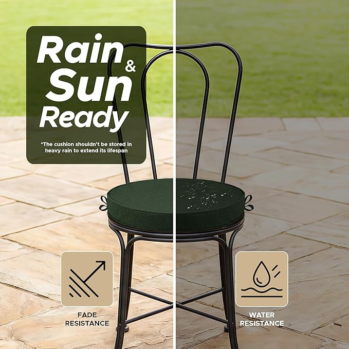 Outdoor Round Chair Cushions 18 Inch, Fade-Resistant & Water-Resistant, Bistro Chair Seat Pads for Porch Garden Balcony Patio Furniture Stools, Non-Slip Bottom, Set of 2, Olive Green