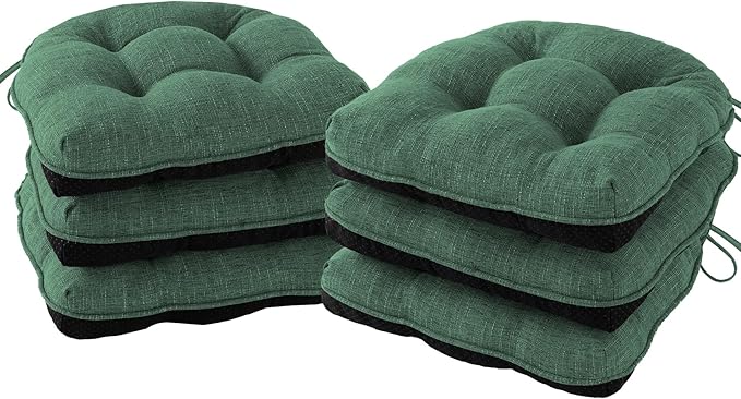 IPYNBAP Chair Cushions for Dining Chairs Set of 6, Kitchen Chair Cushions, Chair Pads with Ties Non Slip Backing, Christmas Room Decor, Tufted Memory Foam Seat Cushion 6 Pack, 15.5x15.5x4, Dark Green