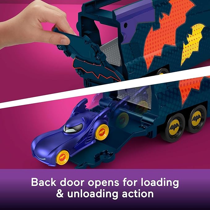Fisher-Price DC Batwheels Toy Hauler and Car, Bat-Big Rig with Ramp and Bam The Batmobile 1:55 Scale Diecast Toy Vehicle, Ages 3+ Years