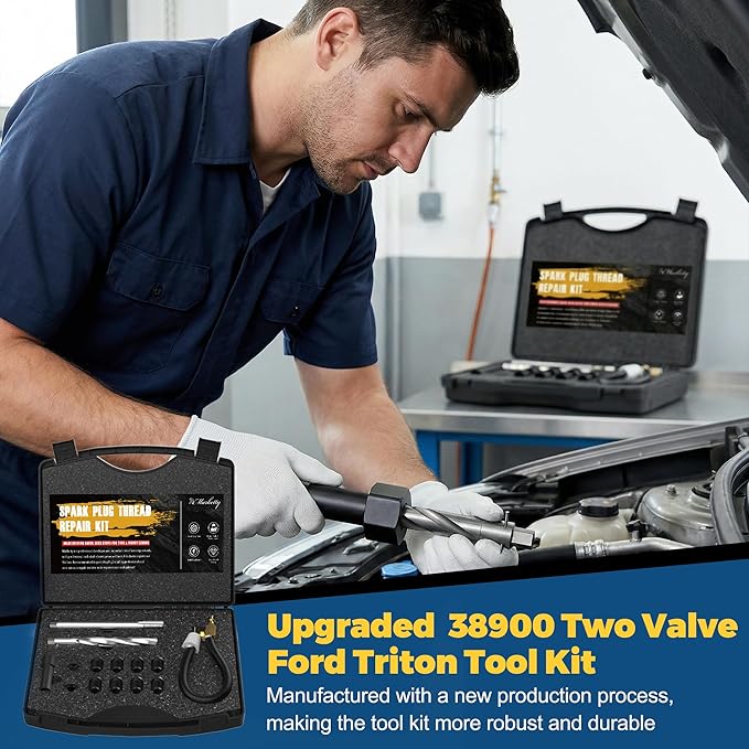 38900 Two Valve Ford Triton Tool Kit, Foolproof Repair System, Spark Plug Thread Repair Kit Compatible with 4.6L, 5.4L and 6.8 V-10 Ford Triton Two Valve Engines (Light Black)