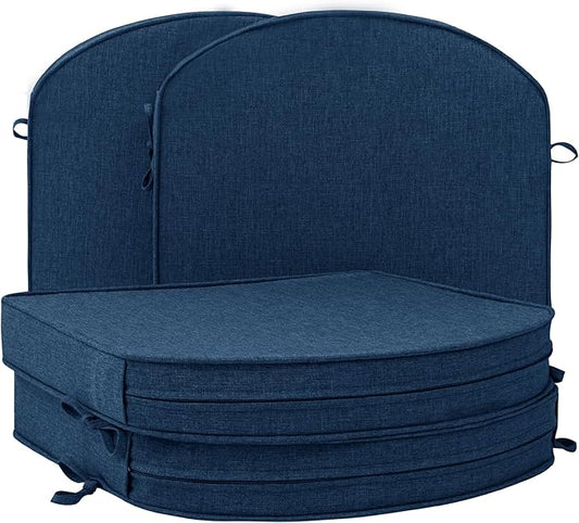 Outdoor Chair Cushions, Fade-Resistant & Water-Resistant, D Shaped Patio Furniture Seat Chair Pads Replacement with Ties, Non-Slip Bottom, Removable Cover, Set of 4, 18.5 x 16 Inch, Navy Blue