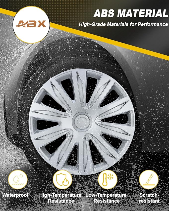 ABX Hubcap Wheel Covers Hub Caps 16 Inch Set of 4 Black & Silver Universal Wheel Rim Cover R16 Stylish Car Decor Wheel Covers for Toyota Camry Nissan Mazda (silver-03, 16 inch)