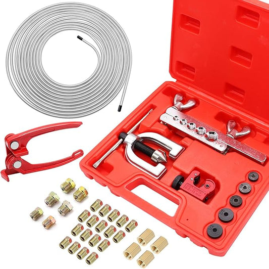 25 ft 3/16inch Zinc Coated Alloy Brake Line Kit(Includes 24 Fittings and 4 Unions) with Tube Bender and Double & Single Flaring Tool Kit