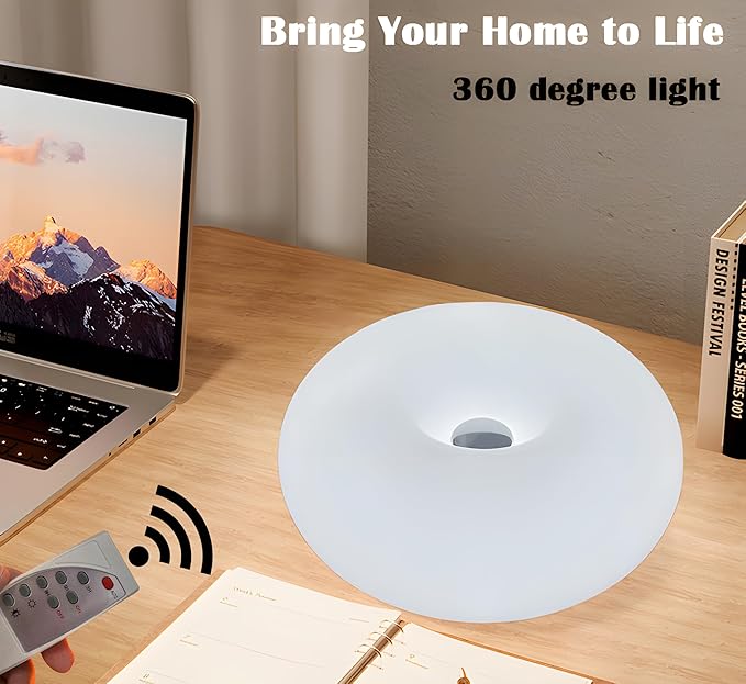 Creative Design White Donut Lamp, Plug-in Wall Sconse Or Table Lamp Dual Use Atmosphere Lamp, Modern Infinitely Dimmable White Wall Lamp Desk Light for Corridor, Bedsided Or Warm Decoration