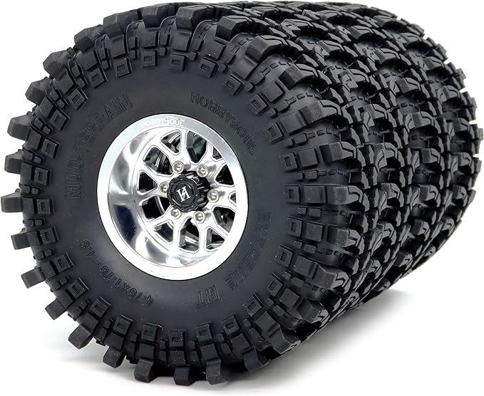 HOBBYSOUL 4pcs 1.9 Beadlock Wheels and Tires 121mm Tall, -10.5mm Negative Offset 1.9'' Rims and tyre for 1/10 RC Crawler SCX10 TRX4 Gen8 Upgrades