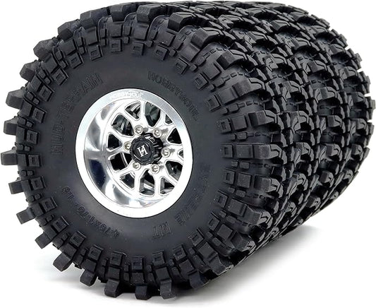 HOBBYSOUL 4pcs 1.9 Beadlock Wheels and Tires 121mm Tall, -10.5mm Negative Offset 1.9'' Rims and tyre for 1/10 RC Crawler SCX10 TRX4 Gen8 Upgrades