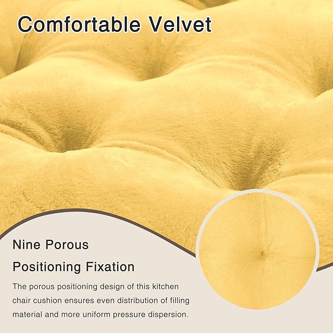 OVOV 4 Pack Chair Cushions for Dining Chairs Soft Seat Cushions for Kitchen Desk Chairs Square Chair Pads with Ties (15.5"x15.5" Pastel Yellow)