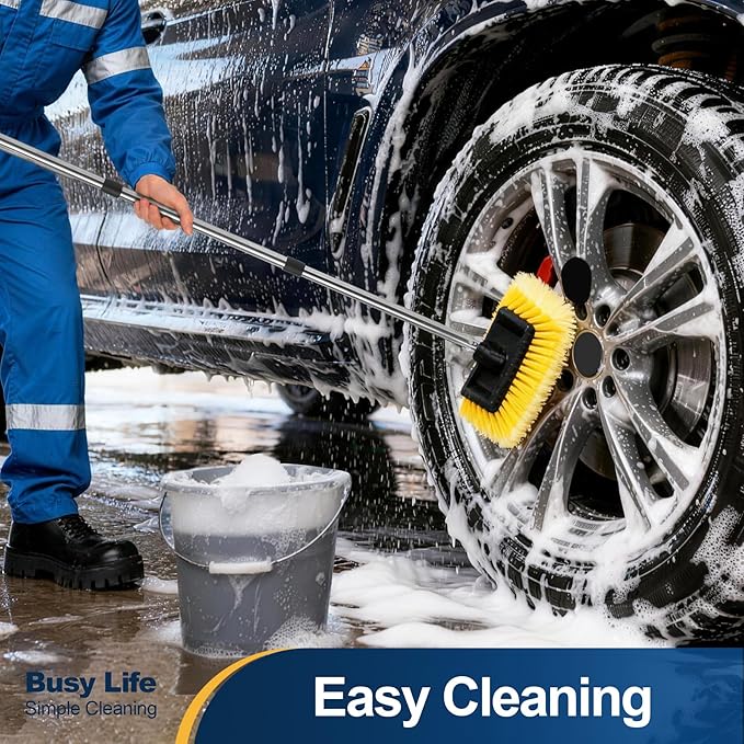 Yocada Five-Sided Car Wash Brush with 61" Long Handle No Scratch 12" Soft Bristle Brush Car Wash Cleaning Mop for Car SUV RV Truck Caravan Boat House Siding Floor