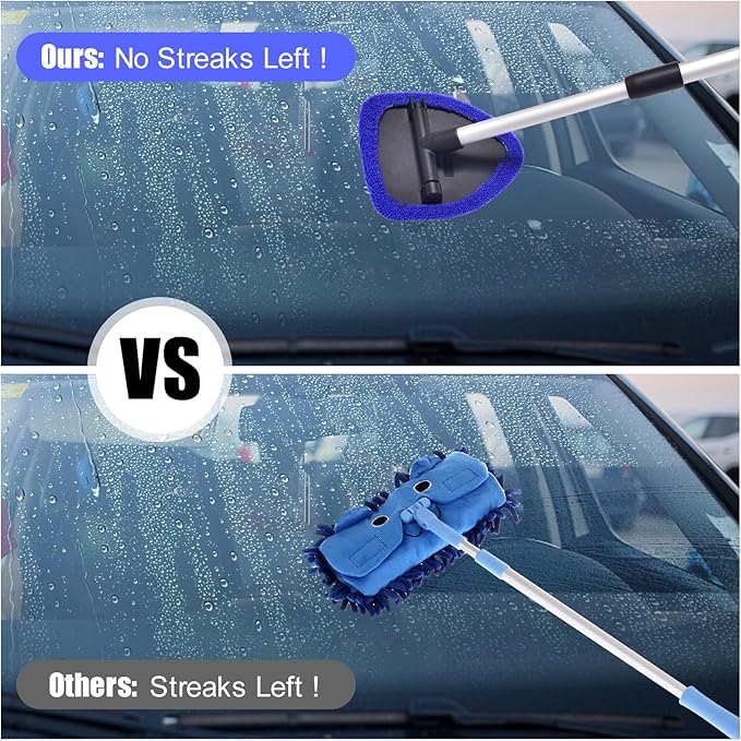 Windshield Cleaner, Car Windshield Cleaning Tool with 3 Reusable and Washable Microfiber Pads and Extendable Handle Microfiber Car Window Cleaner