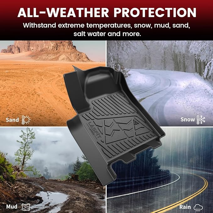 LASFIT Floor Mats for Chevrolet Chevy Silverado EV 2024-2026 (Fit Without Multi-Flex Midgate, Not Fit with Multi-Flex Midgate), All Weather TPE Custom Fit Floor Mats for Cars