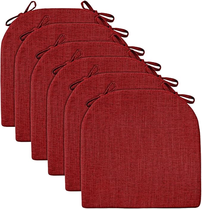 Wellsin Chair Cushions for Dining Chairs 6 Pack - Kitchen Chair Cushions with Ties and Non-Slip Backing - Dining Chair Pads 16"X16"X2", Red