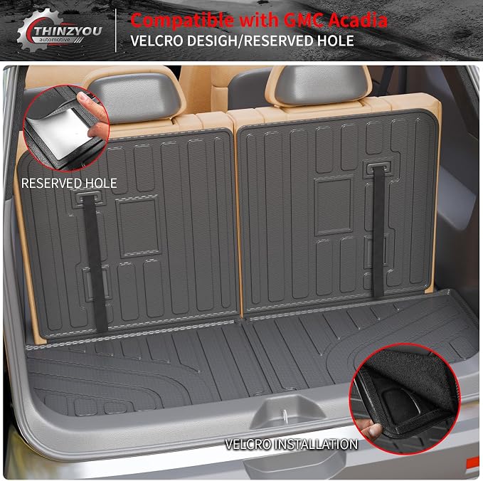 Cargo Mat Compatible with 2017-2023 GMC Acadia 6&7 Seats Cargo Liner Trunk Mat Trunk Liner TPE All Weather Back Seat Cover Protector 2022 Acadia Accessories (Trunk Mat with Backrest Mat)