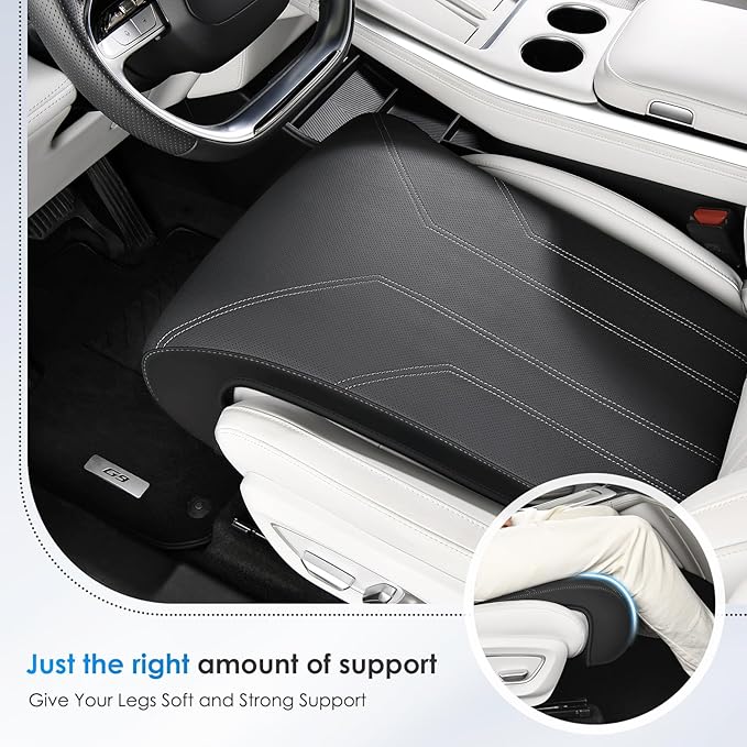 FLORICH Car Seat Extender Leather Car Seat Extender Leg Support Cushion for Driver Seats Office Chair Car Seat Cushion Legs Rest Pads-Dark Black