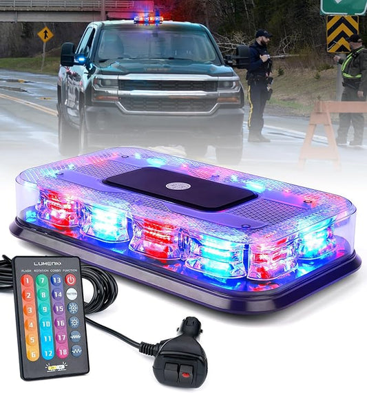 LUMENIX LED Roof Top Strobe Beacon Light Bar Rooftop Security Warning Emergency Flashing Cop Police Lights for First Responder POV Vehicles Trucks Cars - Red Blue