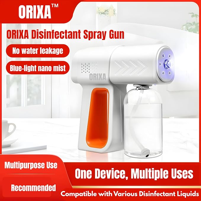 ORIXA Disinfectant Fogger Machine - Professional Sanitizer Sprayer - ULV Atomizer & Nano Steam Gun – Rechargeable Barber Spray Gun with Blue Light