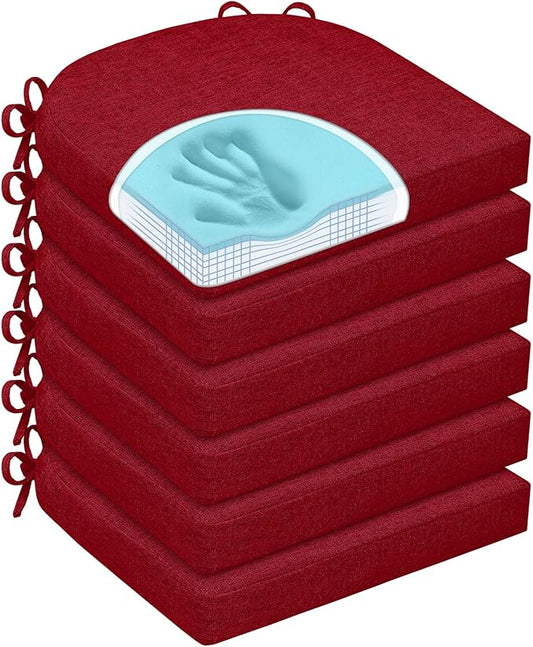 Chair Cushions for Dining Chairs, Non Slip Chair Pads with Ties and Washable Covers, Memory Foam Kitchen Chair Cushions Set of 6, 16"X16"X2.5", Red