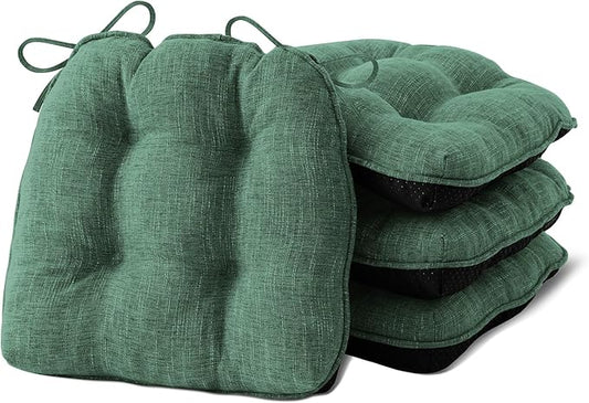 IPYNBAP Chair Cushions for Dining Chairs Set of 4, Kitchen Chair Cushions, Chair Pads with Ties Non Slip Backing, Christmas Room Decor, Tufted Memory Foam Seat Cushion 4 Pack, 18"x18"x4", Dark Green