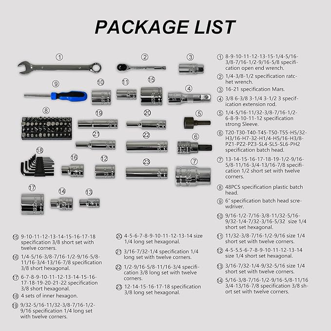 266-Piece Mechanics Tool Set, Heavy Duty Auto Repair Tool Kit with Drawers Storage Box, Carbon Steel Socket Wrench Set for Car Maintenance and Home DIY, Black&Blue