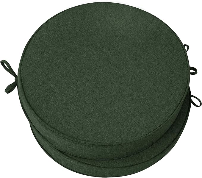 Outdoor Round Chair Cushions 18 Inch, Fade-Resistant & Water-Resistant, Bistro Chair Seat Pads for Porch Garden Balcony Patio Furniture Stools, Non-Slip Bottom, Set of 2, Olive Green