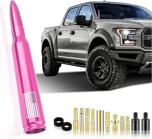 Car Bullet Antenna,Truck Exterior Decoration Accessories Car Vehicle Replacement Antenna Conpatible with Ford F150 RAM 1500 GMC Heavy Duty Pickup Trucks Accessories(New Upgrade Pink-U.S. Flag)…