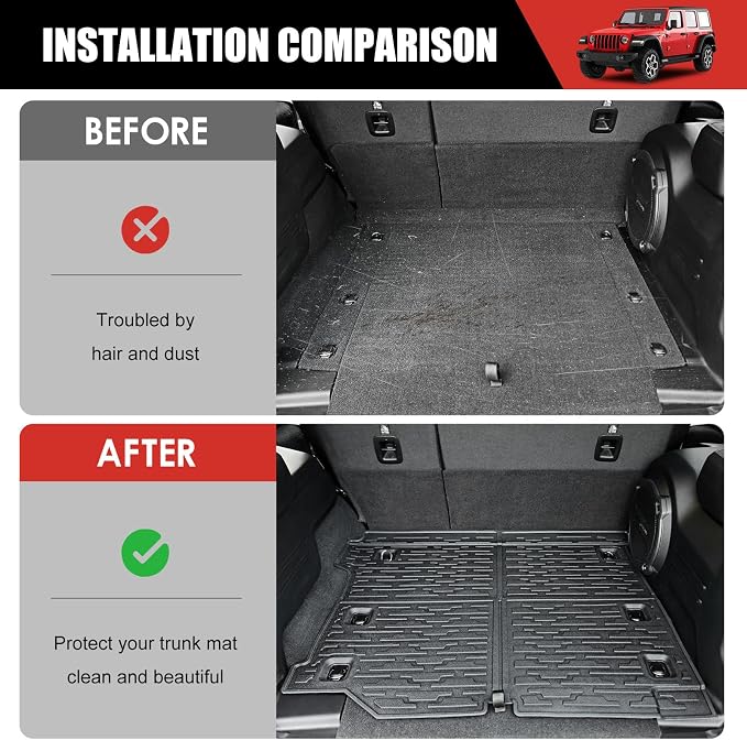 Cargo Mat Compatible with 2018-2025 Jeep Wrangler JL Unlimited 4 Door 4X4, Cargo Liner Rear All-Weather Protection Trunk Liner for 2024 Jeep Wrangler JL/JLU Accessories