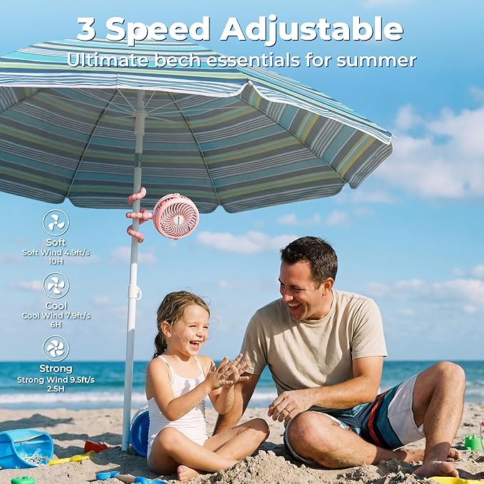 AMACOOL Battery Operated Stroller Fan, Baby Travel Essentials for Beach Disney, Newborn Boy & Girl Showers Gifts Registry Search, Flexible Tripod Clip On Fan for Car Seat Wagon Crib Bike Treadmill